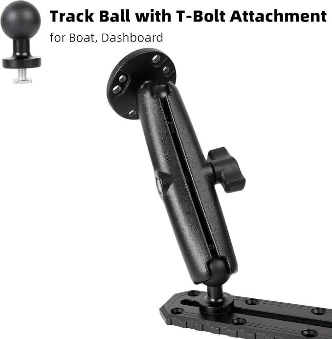 Fish Finder & 1" Ball Mount with Aluminum Long Arm, AMPS Round Plate for RAM Mounts/GPS/Boats/Vehicle, T-Bolt Attachment for Track Systems, Compatible with Humminbird, Raymarine
