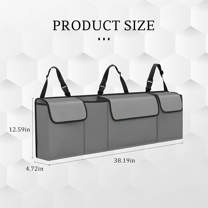 Car Trunk Organizer, Waterproof Collapsible Cargo Bag with 4 Pockets,Backseat Hanging Large Storage with Adjustable Straps, Sturdy Space Saver Frees Trunk Floor for SUV, Truck (Gray)