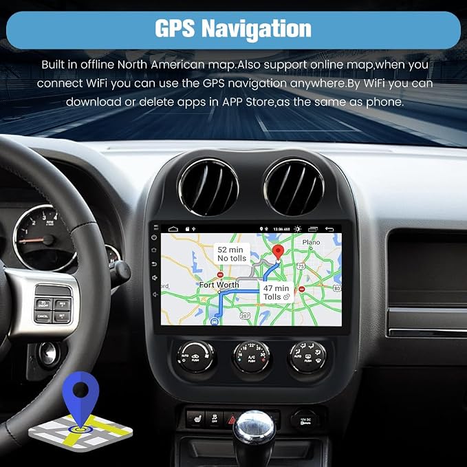 4Core 64GB ROM Car Radio Stereo for Jeep Compass Patriot 2010-2016 10 inch Touch Screen with CarPlay Android Auto Bluetooth 5GWiFi GPS AHD Backup Camera