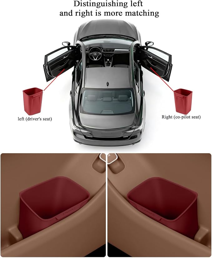 Car Interior Storage Box, Black Silicone Door Side Organizer with Umbrella Holder and Trash Can, Vehicle Accessory (Red)