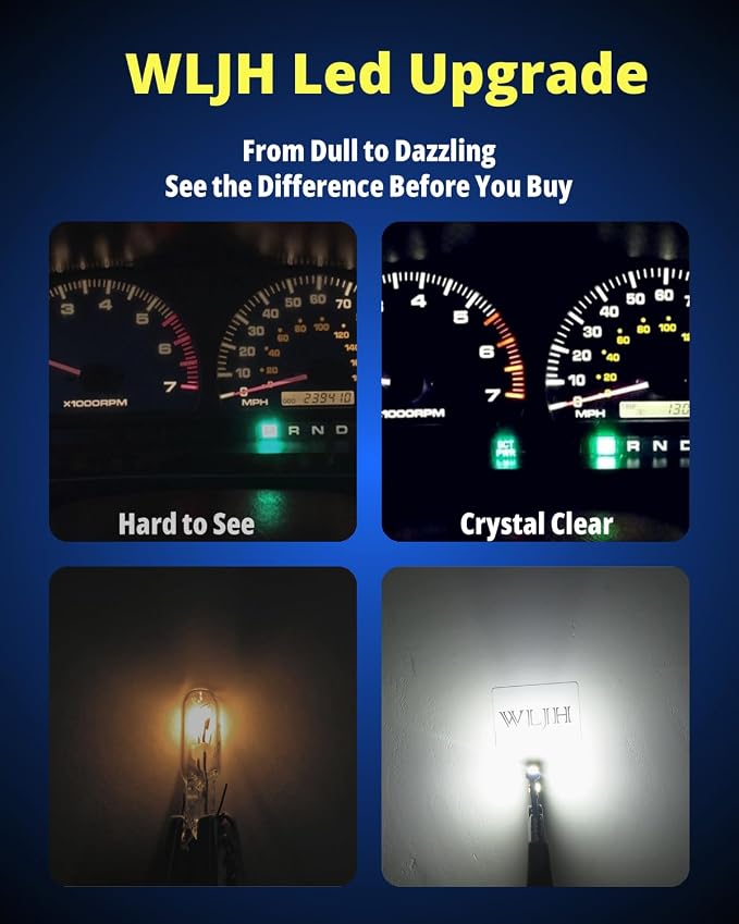 74 Led Bulb Dash Lights Super Bright T5 2721 37 70 286 Wedge PC74 Twist Socket Automotive Instrument Panel Gauge Light Kits Cluster Shift Indicator Bulbs White Pack of 20