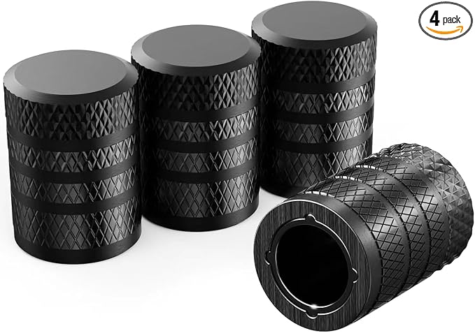 4-Piece Black Anodized Aluminum-Plastic Composite Tire Valve Stem Caps with Integrated Plastic Sleeve,Corrosion-Resistant and Universal Fit,Suitable for Cars, Trucks, and Motorcycles(Black)