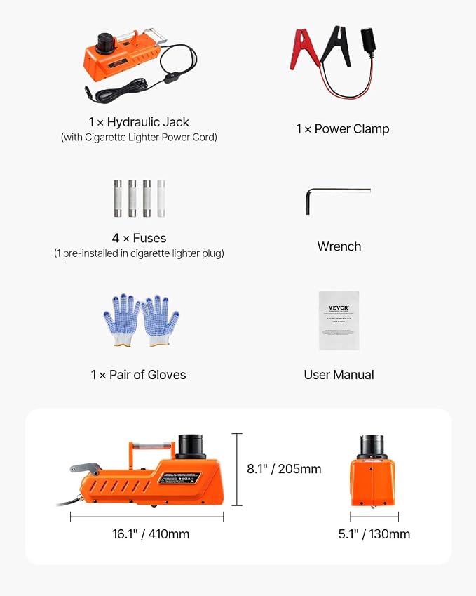 Electric Car Jack, 15 Ton Hydraulic Jack Lift, Hydraulic Lifting Range 7.9-20.5 inch Portable Jack kit for Sedan, SUV, Truck