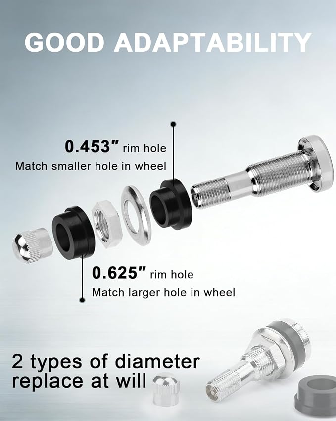 5 Pcs TR416 Metal Clamp-in Tire Valve Stems - High Pressure Tubeless Valves for 0.453" & 0.625" Rim Holes, Fit Cars, Trucks, Trailers & ATVs