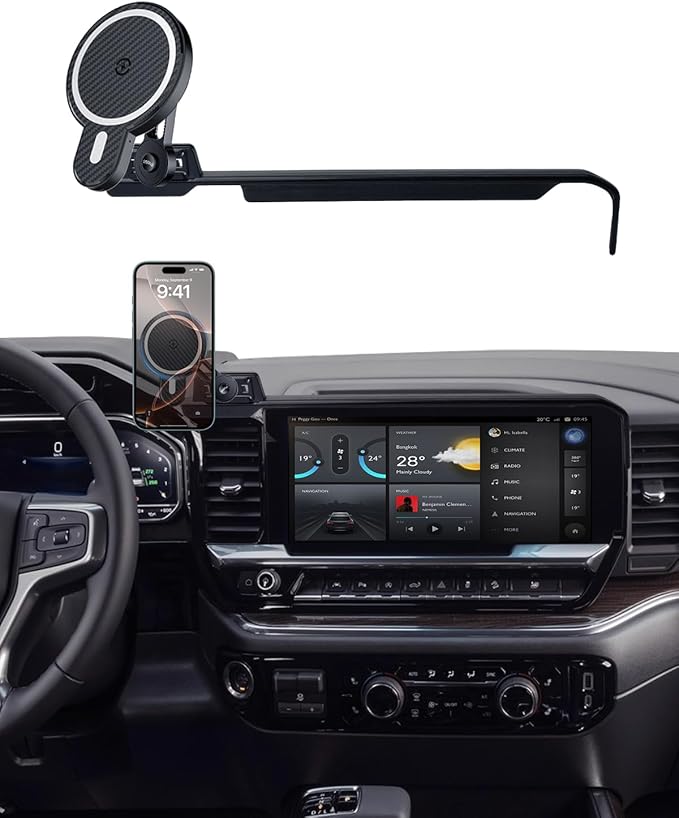 PZK Car Phone Holder for 2022-2026 Chevy Silverado/GMC Sierra 13.4'' Screen | Magnetic 15W Fast Wireless Charger Car Phone Mount Magsafe With 360° Rotating Extension Rod Hands-Free Phone Cradles