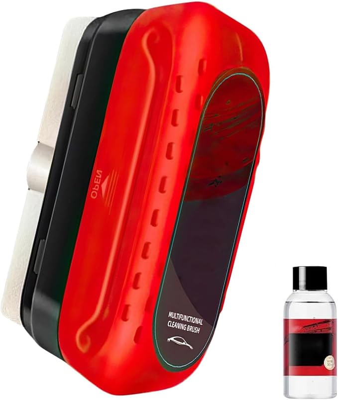 Automotive Glass Cleaning Brush with Refill, 2026 New Windshield & Window Care Tool, Anti-Fog Surface Cleaner Brush for Car Glass, Easy-Press Cleaning Board for Home and Vehicle Use (Red)