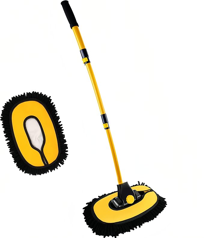 MVEQRRN 15°Curved Chenille Car Wash Brush Mop with Long Handle(Yellow) | No Scratch Car Wash Brush, Car Cleaning Brush with Extension Pole,Microfiber Car Wash Mop,Car Wash for cars, trucks