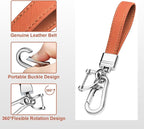 Genuine Leather Car Keychain,Universal Heavy Duty Metal Key Chain Accessories,Car Fob Key Keychain Holder with 360 Degree Rotatable Snap Swivel and Anti-Lost D-Ring for Men Women(Orange)