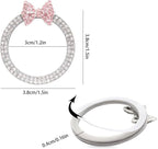 ORIESSE Pink Bow Car Accessories,Bow Tie Engine Start Button Ring,Bling Girly Silver Rhinestone Ring Start Stop Button Car Decor for Women,Ignition Ring Car Charm