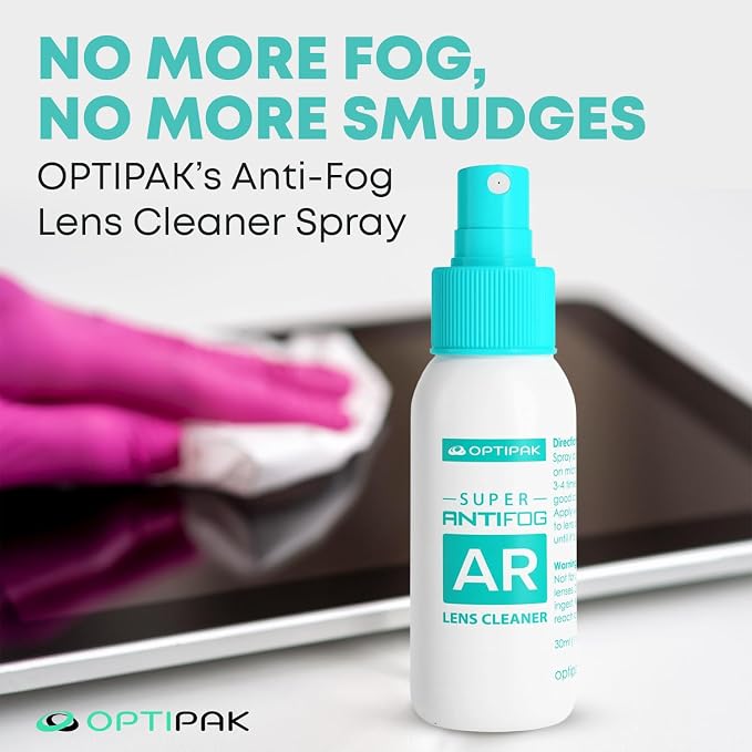 Anti Fog Lens Cleaner Spray Kit | (2x) 1oz Anti Fog Glasses Cleaner Bottle + (2x) Microfiber Cloth for Eyeglasses, Goggles, Sunglasses, Mirror - Eyeglass Defogger Spray Cleaning Kit (4 Piece Set)