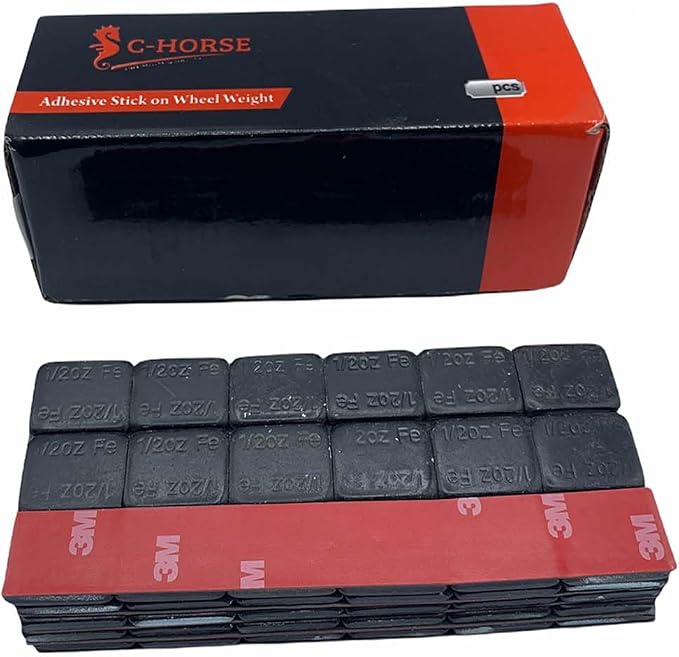 Stick On Wheel Weights - 0.50-Ounce, Black Colored Coating, Red Adhesive Tape - Professional Quality Tire Balancer Stickers - Durable Car, Vehicle, Automobile Accessories, Parts - Pack of 180