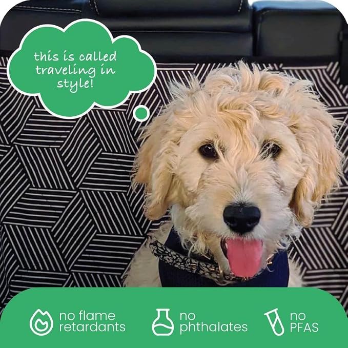 3-in-1 Back Seat Cover for Dogs, 100% Cotton Canvas Back Seat Hammock with Headrest Straps, Belt Slots, & Anchors, Non-Skid Cargo Area Cover, Machine Washable, No Harmful Chemicals, 56"x56"