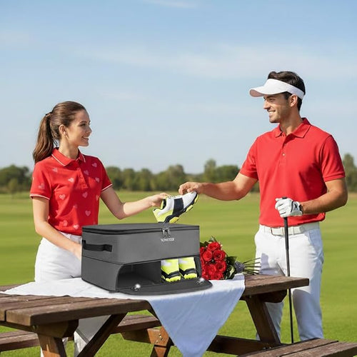 2 Layer Golf Trunk Organizer, Golf Gifts for Men with Separate Ventilated Compartment for 2 Pair Shoes, Waterproof Car Trunk Locker for Balls, Tees, Clothes, Gloves, Gifts for Golfers