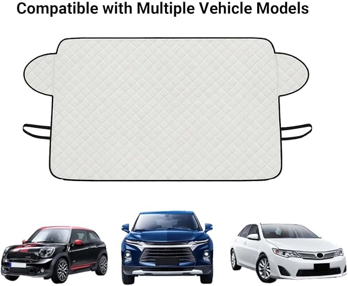 Exterior Car Sun Shade for Windshield & Mirrors, Reflective Multi-Layer Windshield Cover, Blocks Sun Snow Ice Frost, All Season Protection, Anti-Theft Door Flap, Fits SUV Sedan Truck (61"x45")