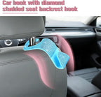 4PCS Bling Car Seat Headrest Hook, Crystal Rhinestone Backseat Hanger Organizer for Purse Handbag Umbrella, Shiny Auto Interior Seat Back Storage Holder Hook, Universal Fit (Lake Blue)