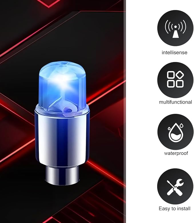 6 PCS LED Tire Valve Stem Cap Lights, 360 Degree Visibility Rotating Flash, Waterproof Wheel Lights for Trucks, Cars, SUVs (Blue)