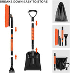 Ice Scraper with Snow Brush and Snow Shovel, 35" Extendable Snow Remover with Foam Grip, 360° Pivoting Brush Head for Car Windshield, Emergency Snow Scraper for SUV Truck Vehicle, Orange