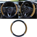 15 Inch Bling Soft Leather Car Steering Wheel Cover, Beige | Colorful Rhinestones Design, Auto Elastic Protector for Women Girls, Crystal Diamond Car Accessories for Most Cars, SUVs
