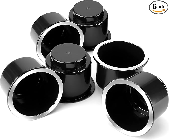 6pcs Universal Cup Holder Inserts for RV, Boat, Car, Couch, Golf Cart & Pontoon - Elegant Chrome, Large Plastic Drop-in Cup Holders