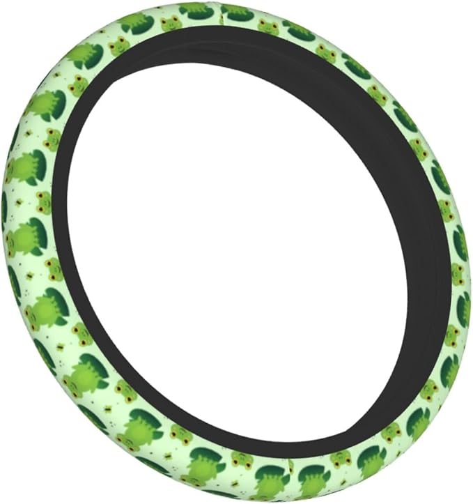 Frog Steering Wheel Cover Anti-Slip and Practical 14.5-15 Inch Universal Car Steering Wheel Cover with 2 Pieces Car Coasters Suitable for Men Women