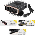 Portable Car Heater and Defroster, 12V Car Heater that Plugs into Cigarette Lighter, 200W Fast Heating Windshield Defroster Defogger, 360° Rotatable Car Heaters for Vehicle,RV,SUV(Black&Gold)