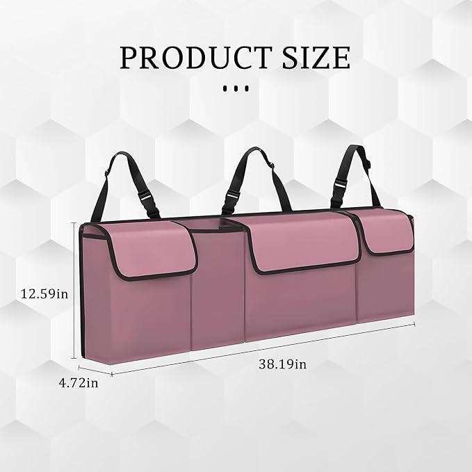Car Trunk Organizer, Waterproof Collapsible Cargo Bag with 4 Pockets,Backseat Hanging Large Storage with Adjustable Straps, Sturdy Space Saver Frees Trunk Floor for SUV, Truck (Pink)