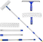 Window Squeegee Cleaning Kit with 60" Extension Pole, Rotatable Glass Cleaner Tool 12" Rubber Blade & 2 Microfiber Pads, Window Washing Equipment for High Windows, Shower Doors, Car Windshield