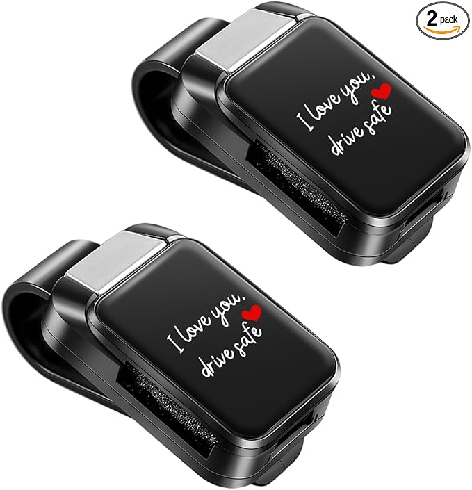 2 Pack Sunglasses Holder for Car, I Love You Drive Safe One-Handed-Operation Visor Sunglass Holder Clip