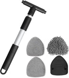 Car Windshield Cleaner Tool, Extendable Handle Triangle Vehicle Window Cleaner with 3 Washable and Reusable Microfiber Pads, Auto Windscreen Cleaning Tool, Universal Fit