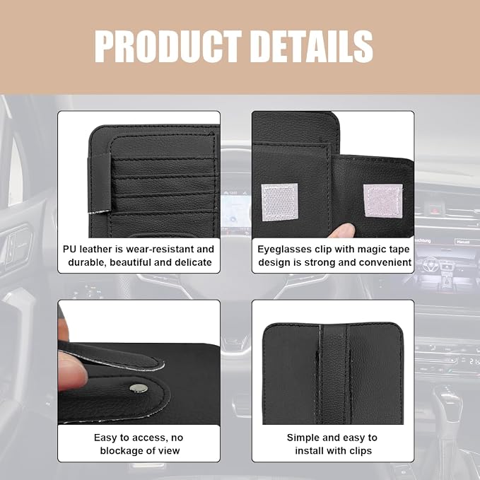 2 PCS Car Sun Visor Organizer, Small Auto Visor Organizer and Storage, Registration and Document Holder for Sunglasses, Card, Pen, Driver License, Car Accessories (Black)