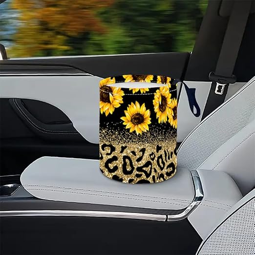 Portable Reusable Waterproof Car Trash Bin, Multipurpose Vehicle Organizer, Road Trip Essentials (Sunflower)