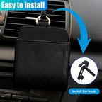 YoRise Car Air Vent Storage Bag, PU Leather Auto Hanging Storage Pouch with Hook, Portable Car Console Organizer, Vehicle Dashboard Organizer Accessories for Key, Cell Phone, Coin, Sunglasses (Black)