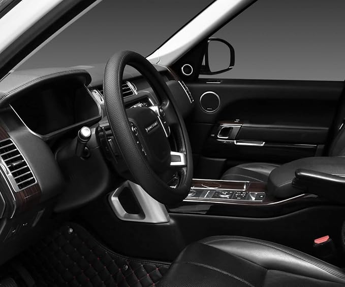 Car Steering Wheel Cover for F-150 Tundra Range Rover Large Size 15.5-16 inch (39.5-41cm) Black Breathable Microfiber Leather