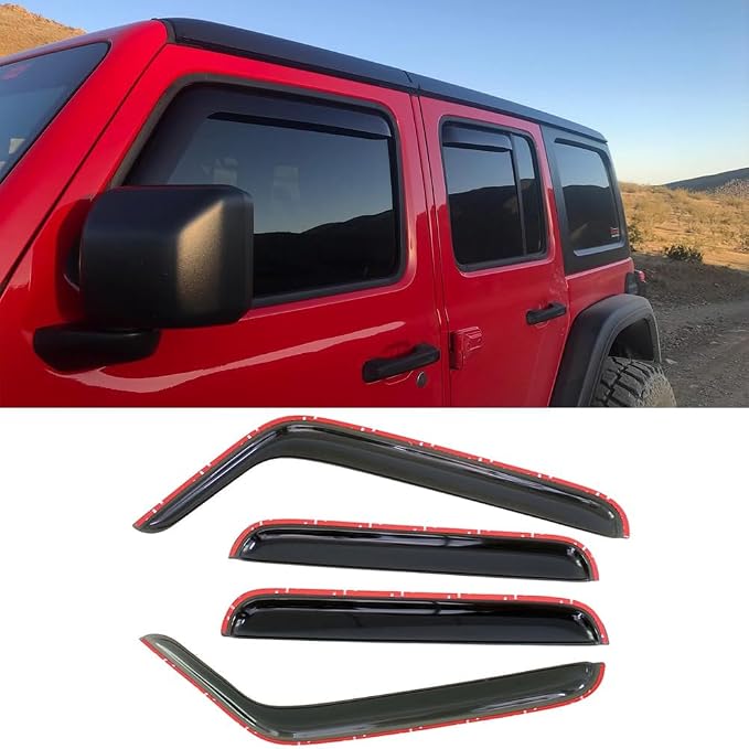 Window Visors Smoke Rain Guard for 2007-2018 Jeep Wrangler JK 4-Door 194249 | 4pcs In-Channel Style UV-Protect Window Vent Deflector Shades for 2007-2018 Jeep Wrangler (JK) 4-Door car Accessories