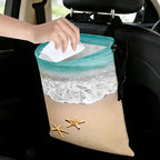 Beaches and Starfish Car Trash Bag - Waterproof Car Trash Bag Hanging Leakproof Car Garbage Bag - Washable Reusable Trash Bag For Car Interior Hanging Organizer Storage Vehicle Travelling Camping