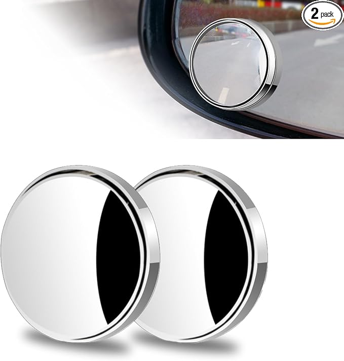 2 PCS Car Blind Spot Mirror, 1.97" HD Anti-Scratch Safe Blind Spot Rearview Mirror, 360° Rotatable Adjustable Wide Angle Auxiliary Side View Mirror, Universal for Most Cars (Silver)
