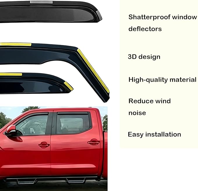 in-Channel Window Rain Guards Fit for Truck Dodge RAM 1500 2019-2025 Crew Cab, Extra Durable Side Window Wind Deflectors Vent Visors, Vent Sun Shades rain Shields Dark Smoke 4 Piece Set