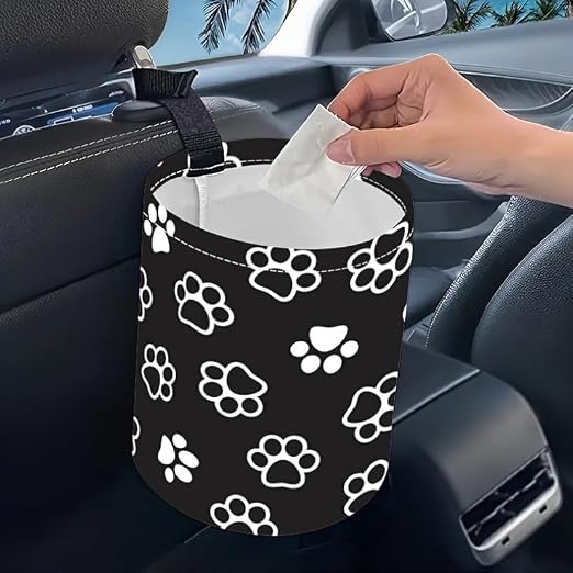 Portable Reusable Waterproof Car Trash Bin, Multipurpose Vehicle Organizer, Road Trip Essentials (Dog paw 2)