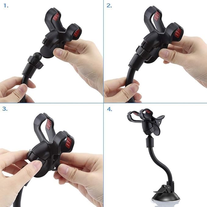 Car Phone Mount Windshield, Long Arm Clamp Universal Windshield with Double Clip Strong Suction Cup Cell Phone Holder Compatible with iPhone 15 14 13 Pro Max XS 7 8 Plus, Galaxy S24 S23 Ultra