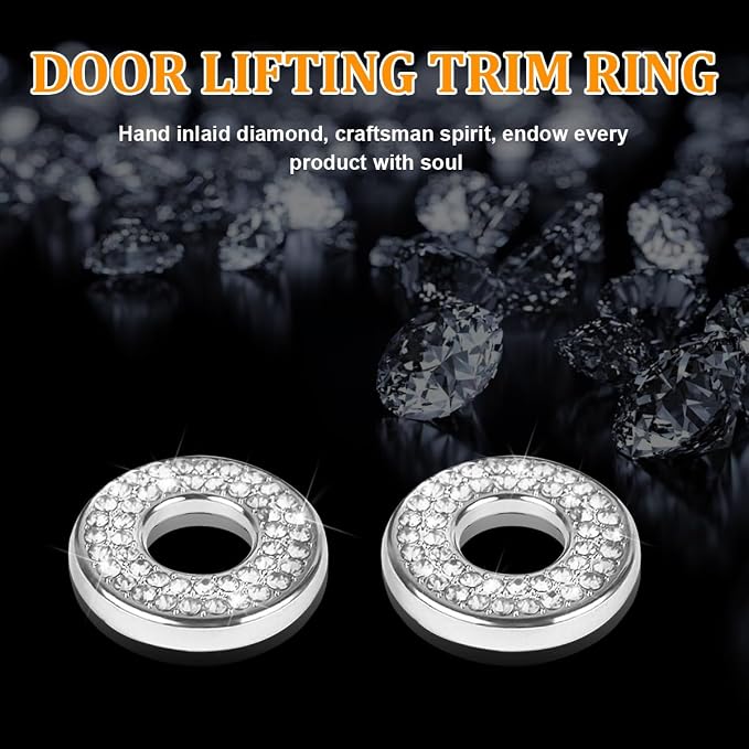 4 Pcs Bling Car Inner Door Lock Covers, Crystal Pull Rod Bolt Stickers, Sparkly Rhinestones Auto Door Bolt Decorations, Vehicle Lock Pin Cap Decors for C Class C200L GLC260 C260L (White)