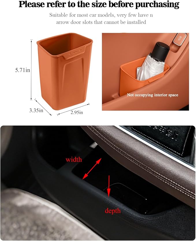 Car Interior Storage Box, Black Silicone Door Side Organizer with Umbrella Holder and Trash Can, Vehicle Accessory (Orange)