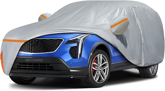 Car Cover for 2018-2026 Cadillac XT4, Waterproof Custom-fit Sun Rain Dust Snow Wind All Weather Protection Outdoor XT4 Full Car Cover with Cotton Lining and Door Zipper-Gray