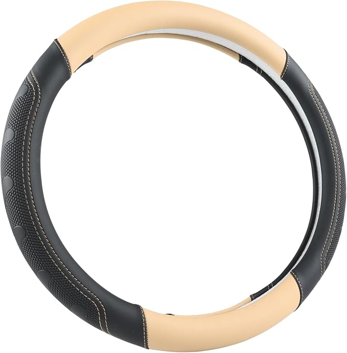 Car Steering Wheel Cover for Toyota RAV4,Camry,Highlander,Corolla,Prius,Tacoma,Standard Size - Black+Beige