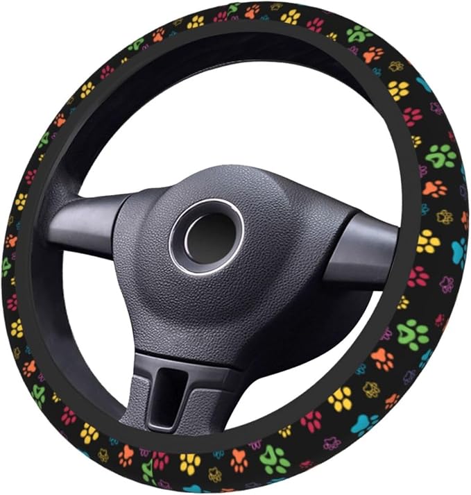 Dog Paw Print Steering Wheel Covers Universal 15 inch Non Slip Neoprene Steering Wheel Protector Cover for Men Women Car Truck