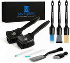 MVEQRRN 9PCS Car Detailing Brushes Set, Boar Hair Detail Brushes,Car Detailing Wheel Kit (Black) | Soft & Stiff Bristle Detail Brush, Scratch-Free Rim & Tire Cleaning Kit, Interior & Exterior Wheel Brush for Cars,Trucks,SUV