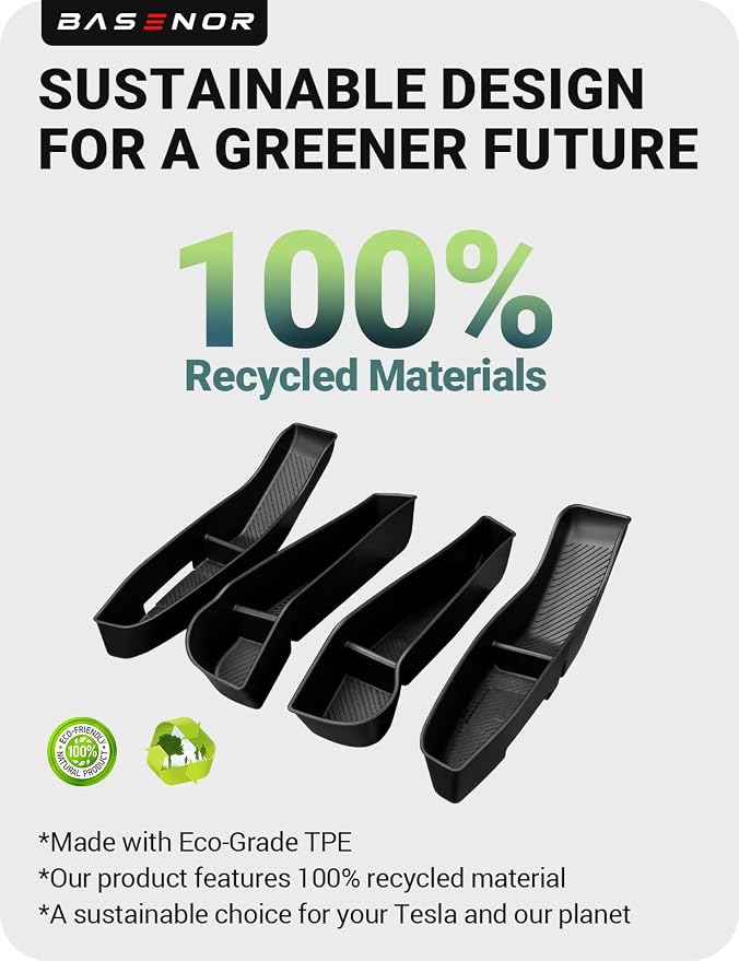 2026 2025 Tesla Model Y Juniper Door Side Storage Box, (Emergency Button Safety) Door Side Pocket Organizer Tray, Waterproof TPE Front & Rear Slot Pocket Liners for Model Y Juniper Model Y L