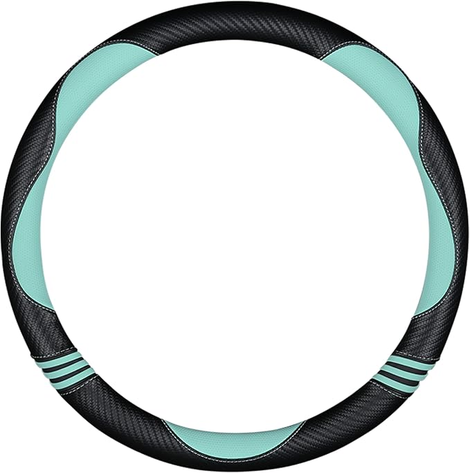 Car Steering Wheel Covers for Women Padded Carbon Fiber PU Leather Cute Auto Interior Accessories for Vehicle, Sedan, Universal, Anti Slip, Green, Standard Size, 14.75-15.15in