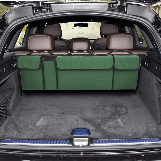 Car Trunk Organizer, Backseat Hanging Large Storage with Adjustable Straps, Waterproof Collapsible Cargo Bag with 4 Pockets, Sturdy Space Saver Frees Trunk Floor for SUV, Truck, MPV