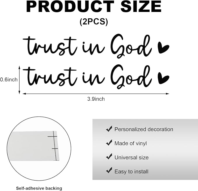 2PCS Trust in God Rearview Mirror Decals, Automotive Vinyl Rear View Mirror Decorative Stickers, Waterproof Trust in God Stickers for Car Truck Laptop, Car Accessories (Black)