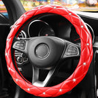 Cute Diamond Soft Leather Anti-Slip Steering Wheel Cover with Bling Bling Crystal Rhinestones, Universal 15 Inch for Women Girls, Fit Vehicles, Sedans, SUVs, Vans, Trucks - Red
